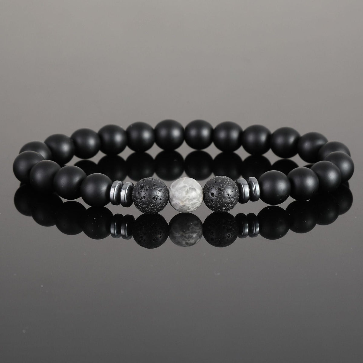 Women's & Men's Black Bead Stone Hematite Spacer Volcanic Bracelets