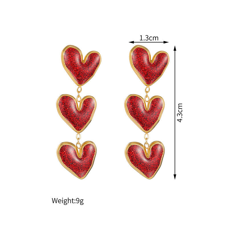 Style Elegant Graceful Wine Red Heart Ear Suit Female Jewelry Set