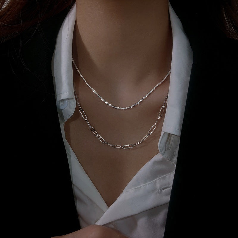 Female Summer Niche Light Luxury Design High-grade Flash Sand Clavicle Necklaces