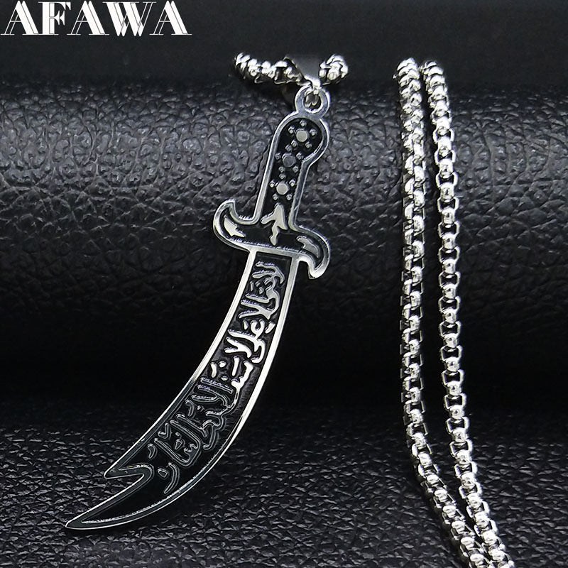 Men's Imam Ali Ibn Abi Sword Stainless Necklaces