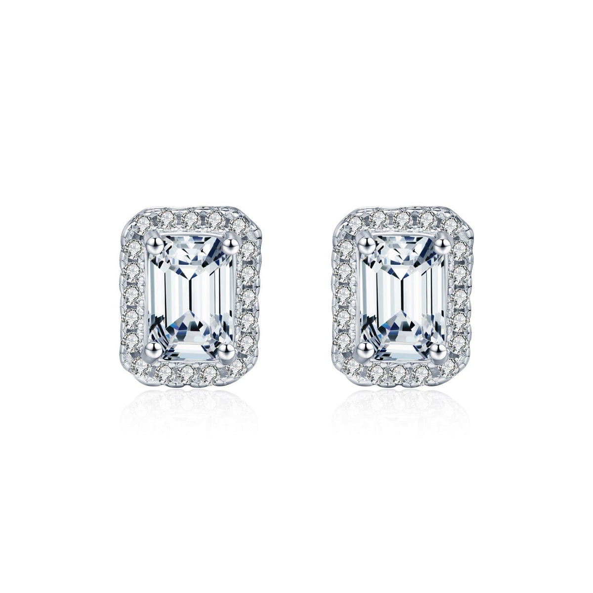 Emerald-Cut D-Color VVS1 Moissanite Stud Earrings in Sterling Silver