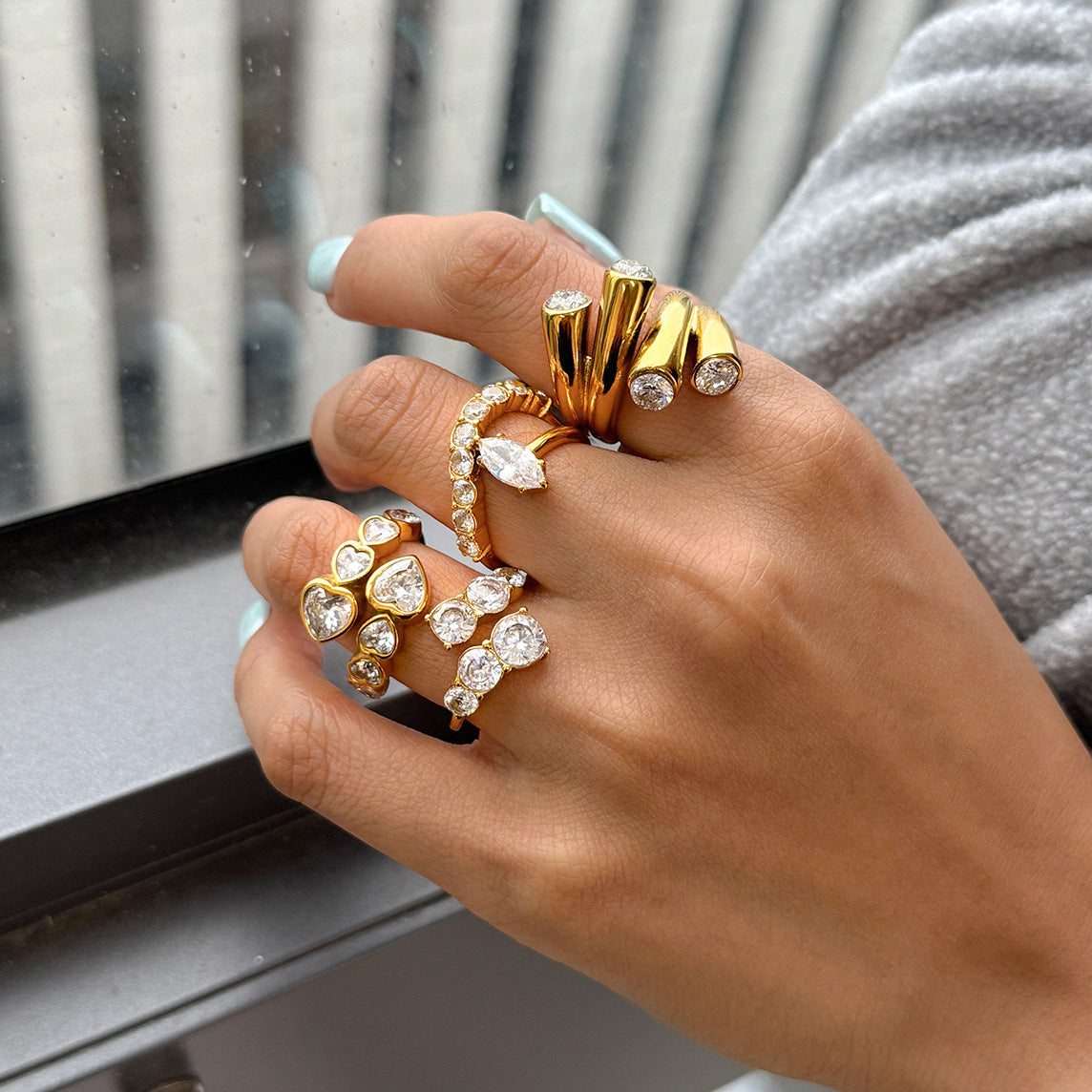 Titanium Steel Zircon Niche High-grade Imitation Diamond Can't Stop Color Rings