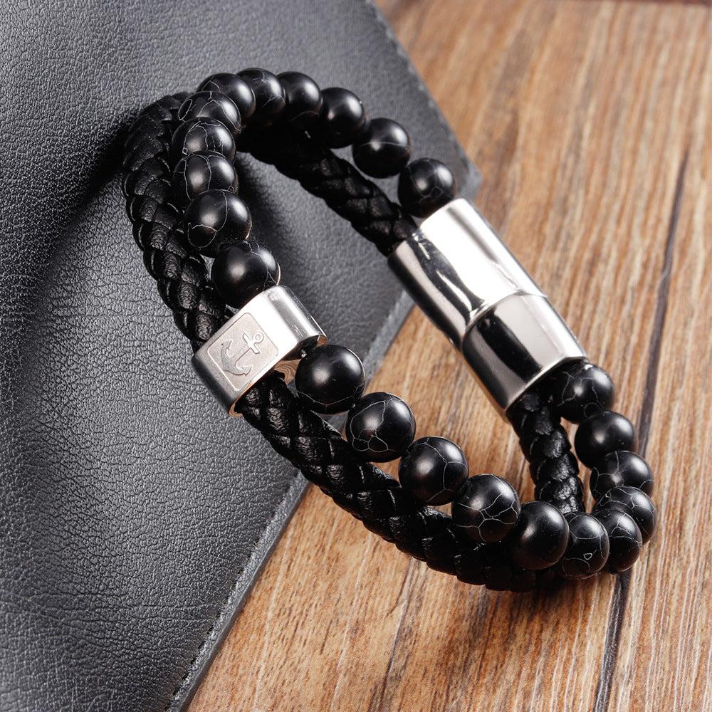 Men's Natural Stone Stainless Steel Authentic Weave Bracelets