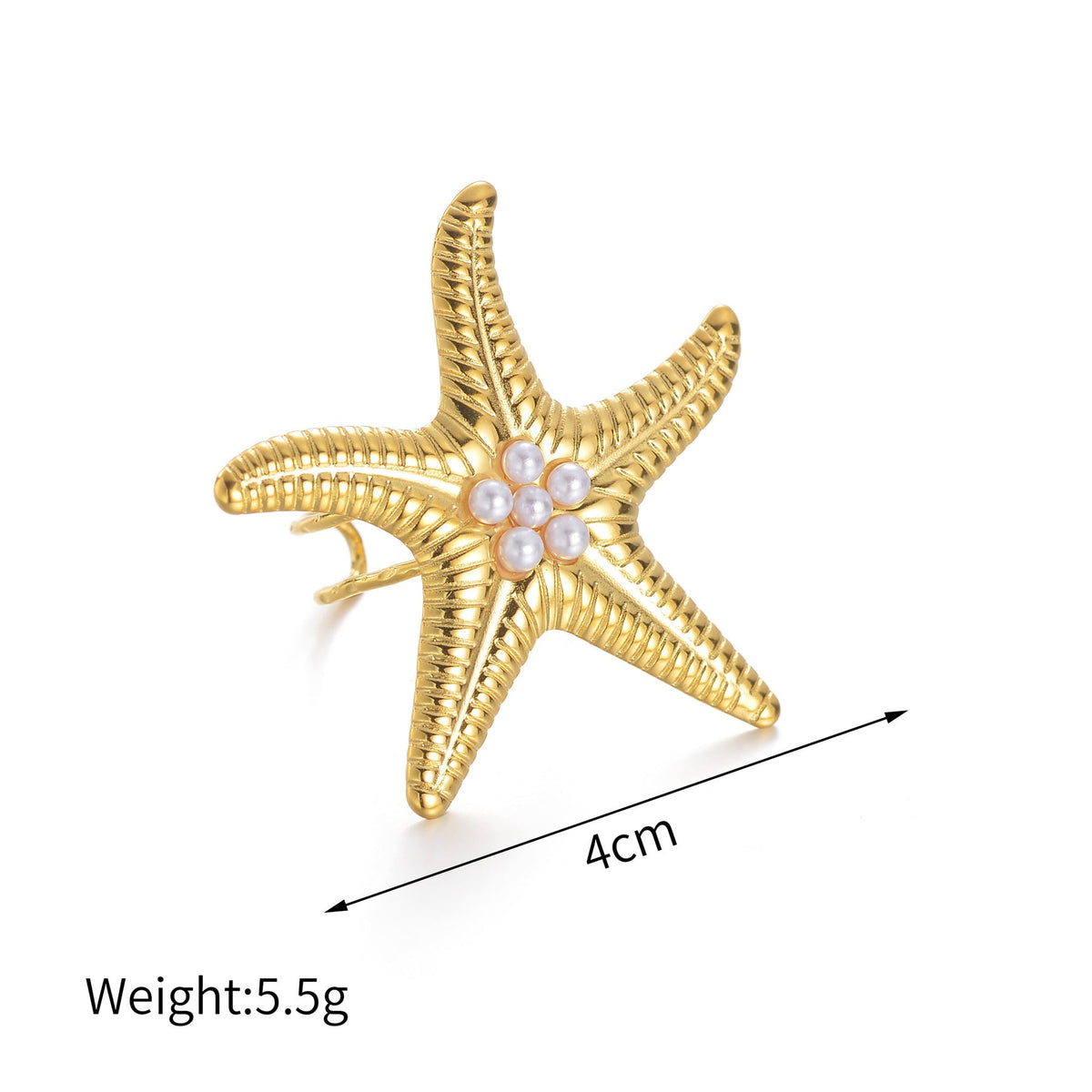 Women's Fashion Trend Stainless Steel Starfish Pearl Opening Exaggerated Design Rings