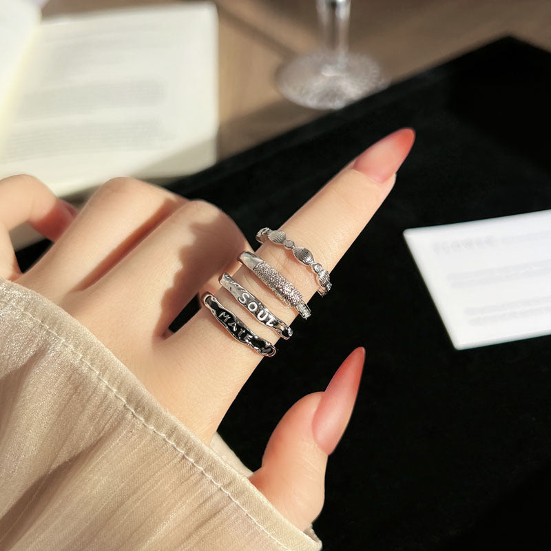 White With Letters Enamel Couple Female Unisex Style Brushed Micro Ring
