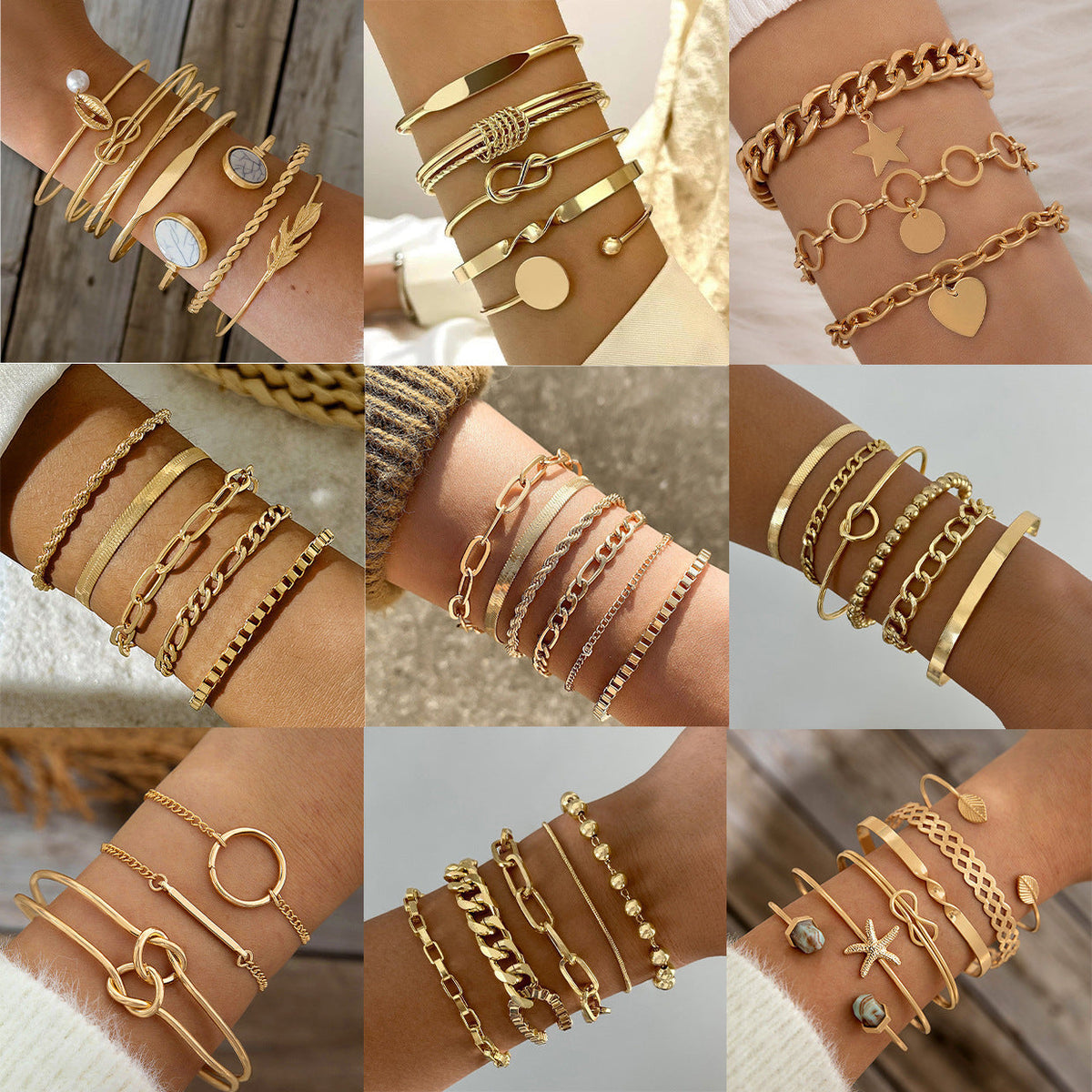Wide Simple Geometric Open Round Beads Gold Bracelet