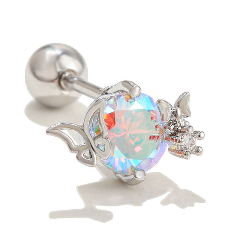 Flower Ear Pink Zircon Sweet Loving Heart Bone Inner Screw Earrings
