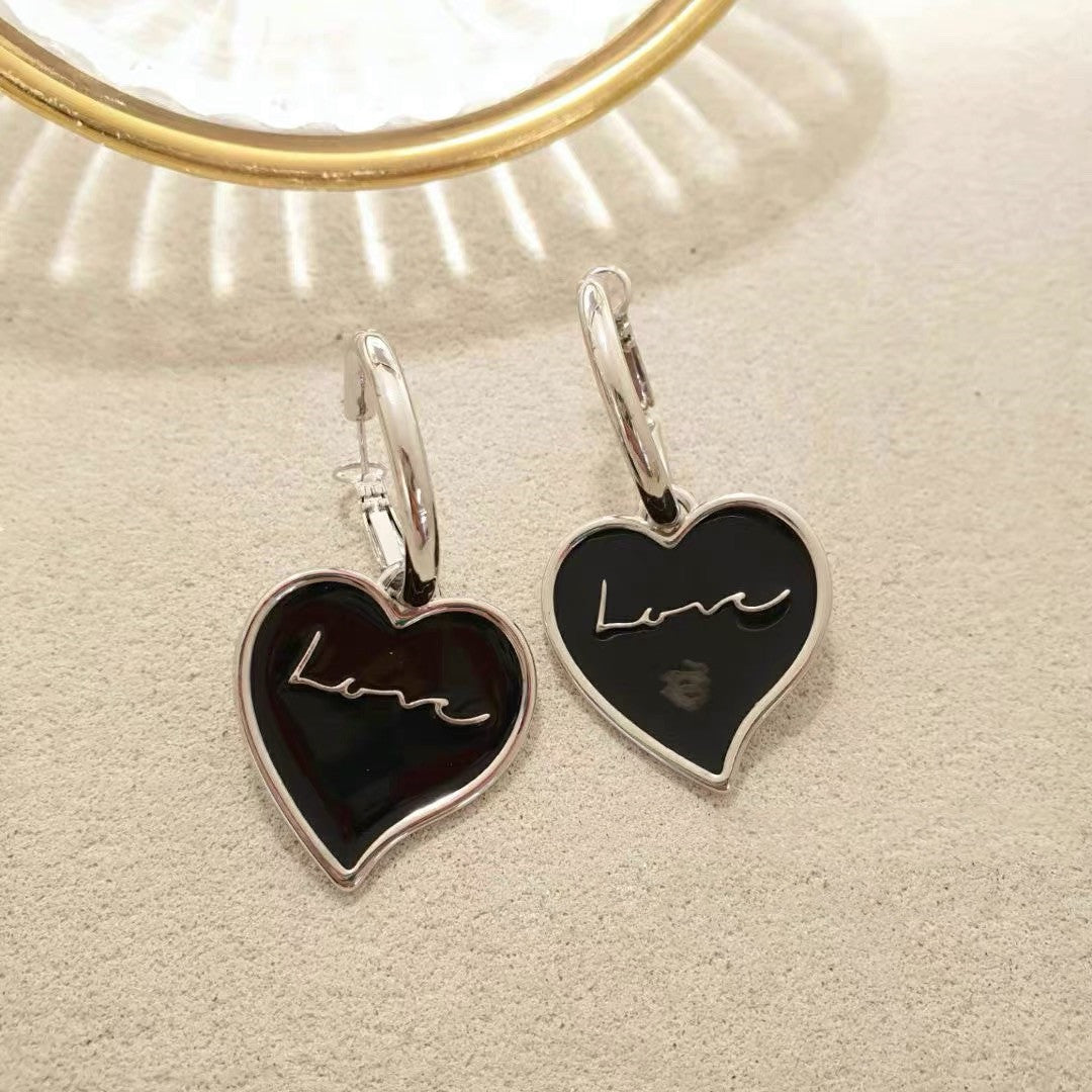 Women's French Retro Drop Oil Letter Love Stud Earrings