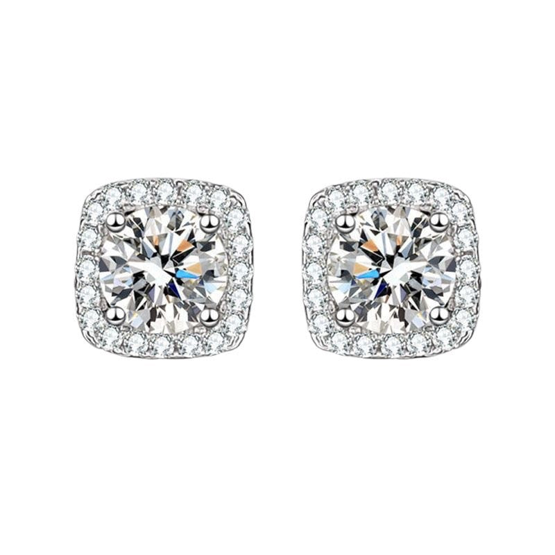 Live Imitation Sier Needle Square Bag Female Four Claw Karat Stud Earrings