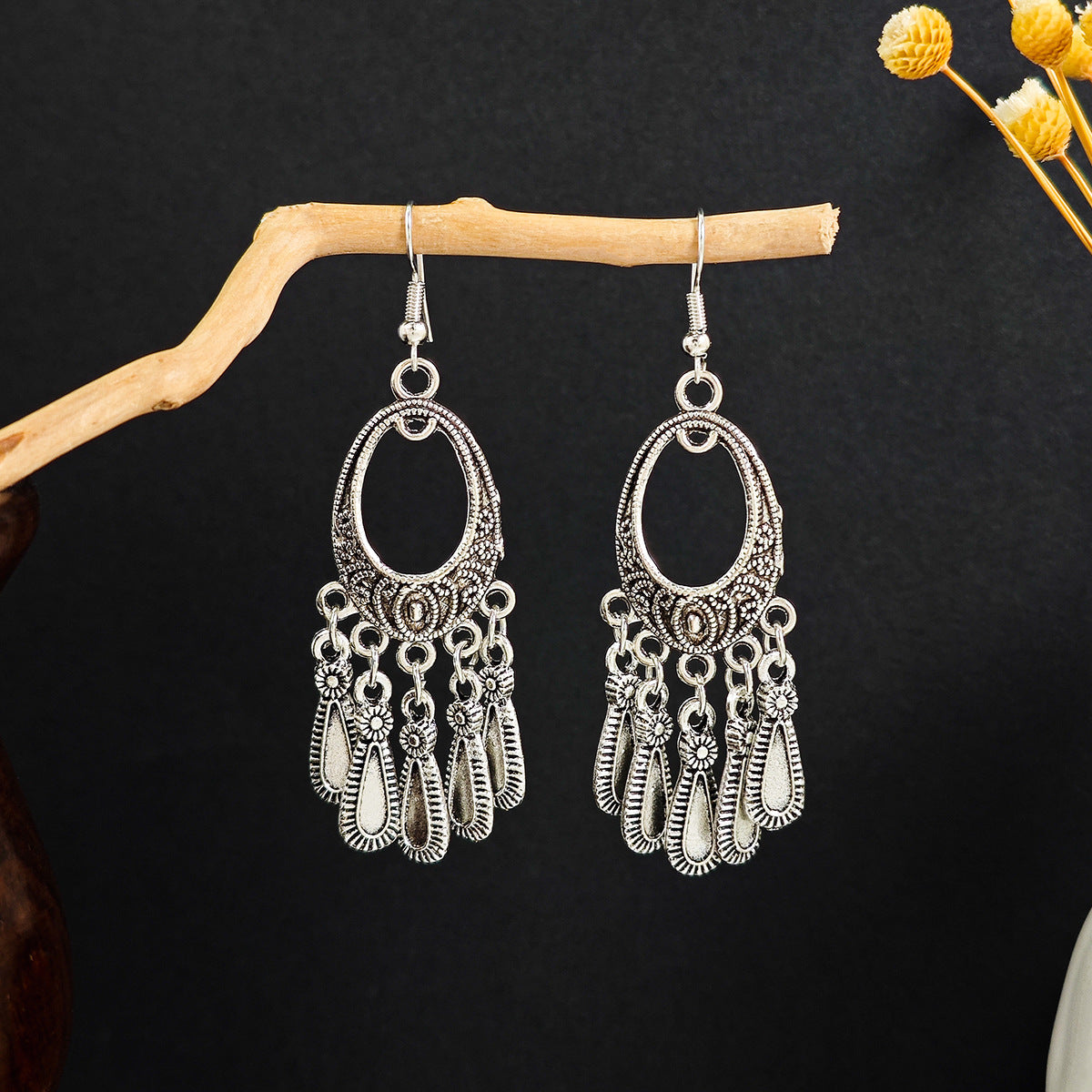 Bohemian Ethnic Style Geometric Water Drop Retro Tourist Attractions Long Earrings