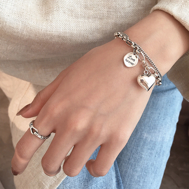 Heart Round Double Layer Female Niche Design Retro Hip Bracelet