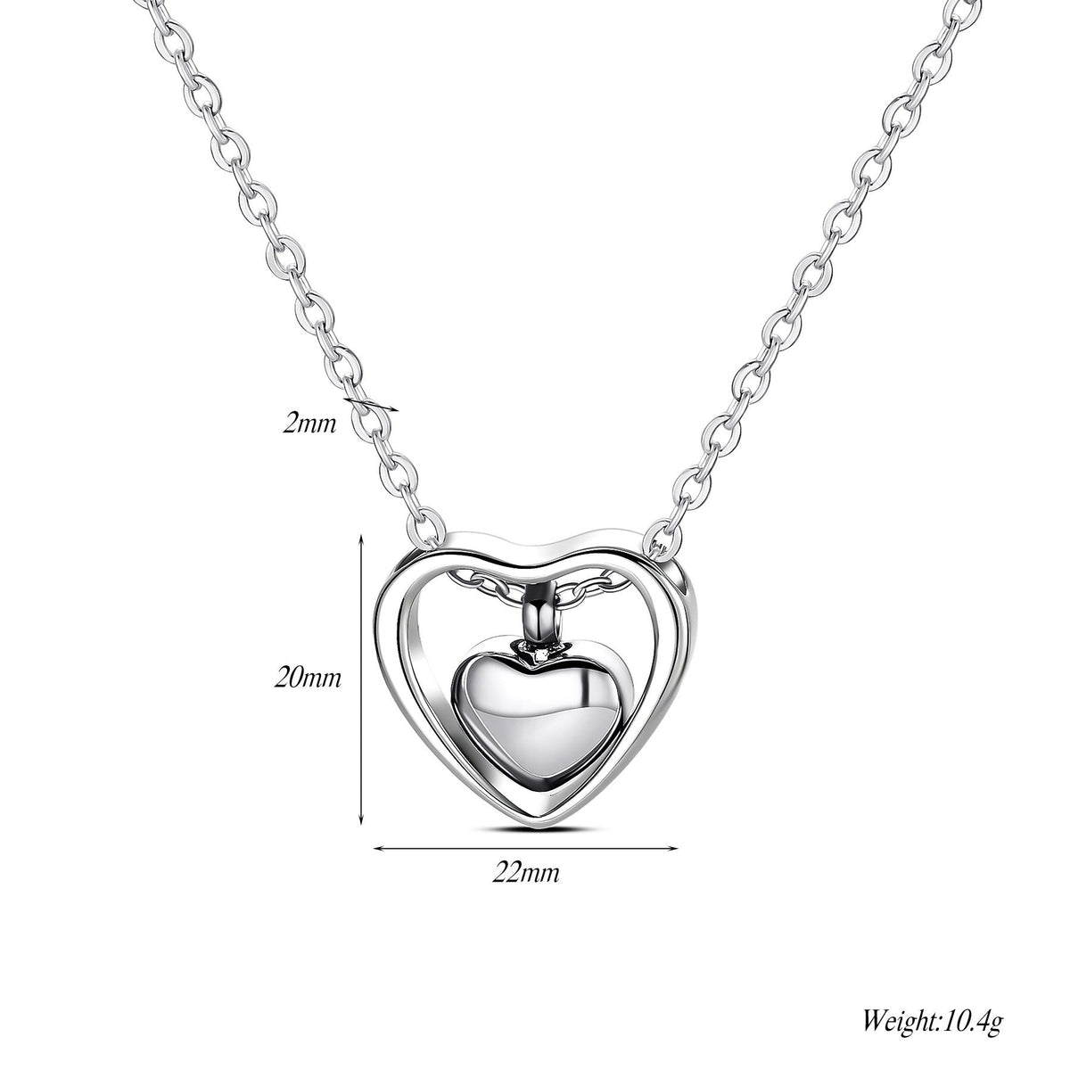 Double Peach Heart Stainless Steel Open Cinerary Casket Pendants