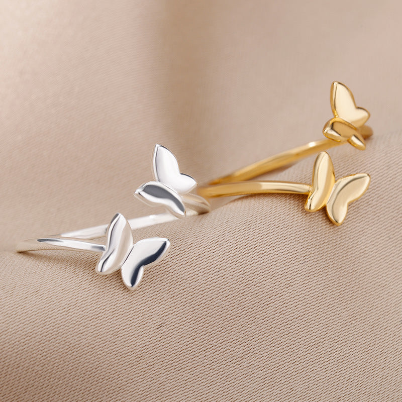 Women's Gold Exquisite Mini Small Butterfly Zircon Opening Rings