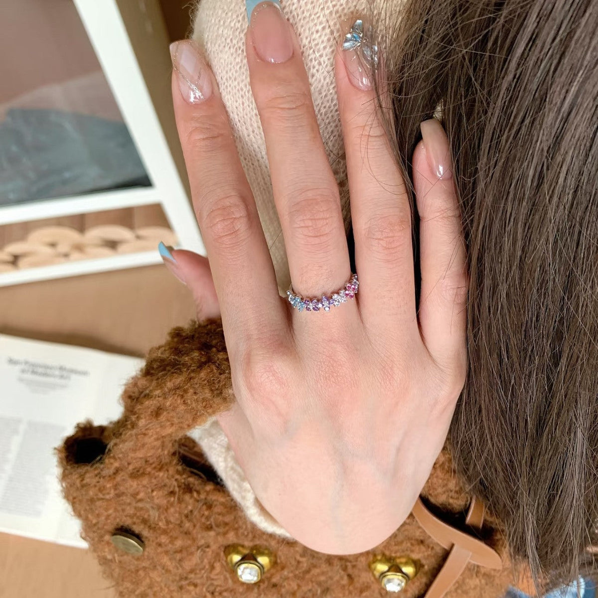 Women's Color Zircon Flower For Niche Design Ring