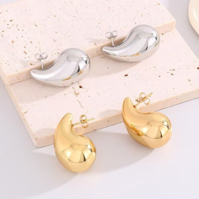 Choice Drop-shaped Stainless Steel Hollow Ear Cold Style Unique Temperament Stud Earrings