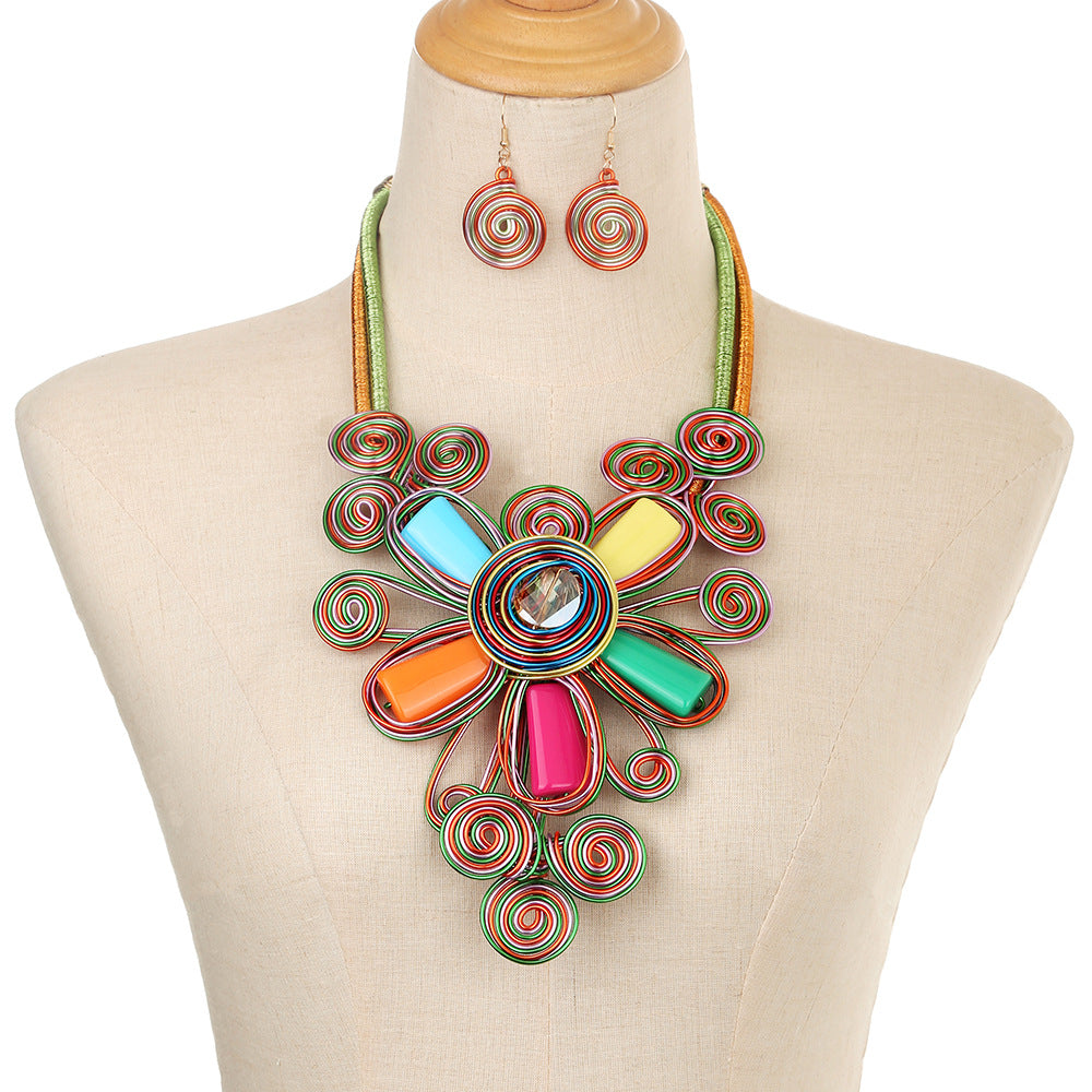 Handmade Resin Aluminum Flower Suite Black Jewelry Set
