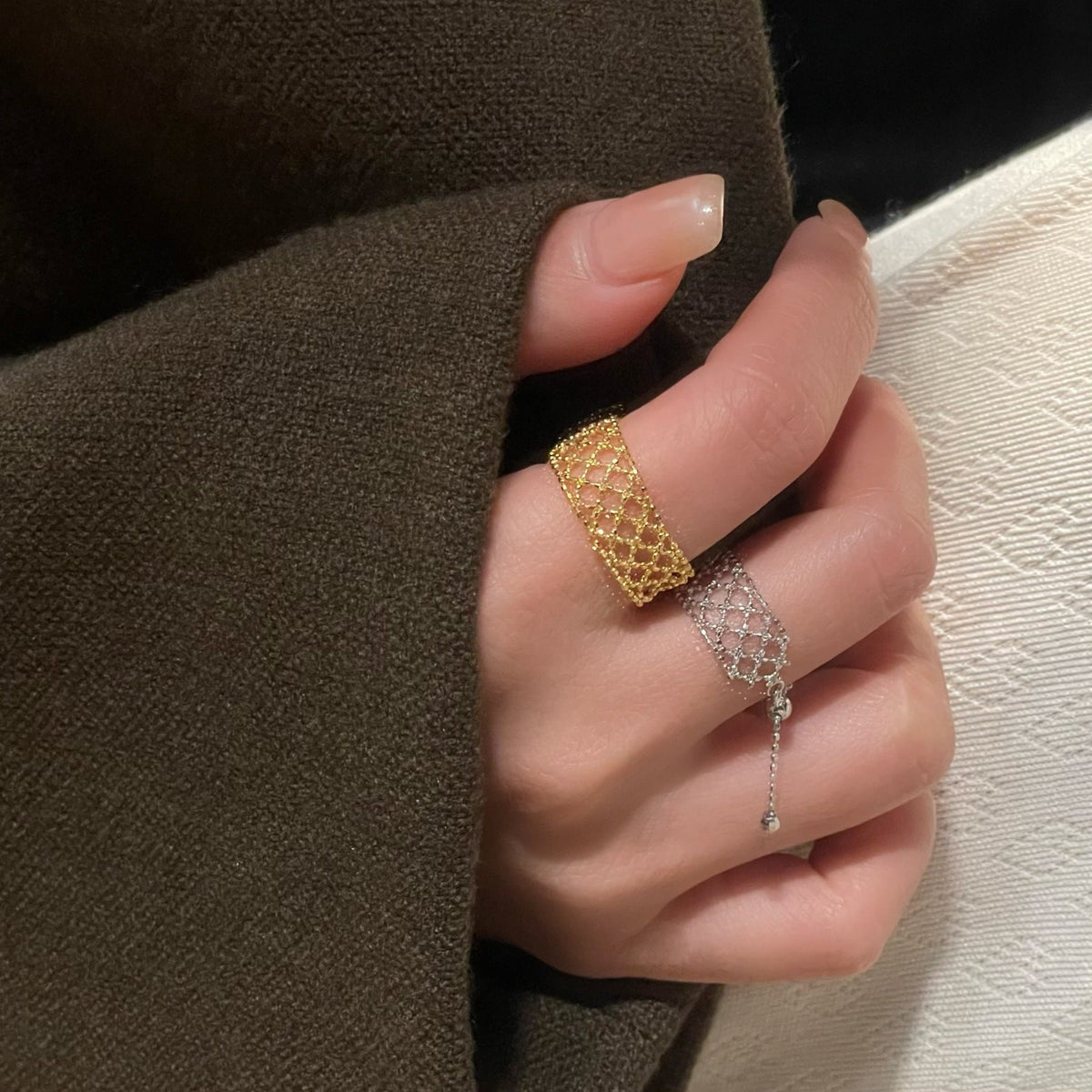 Mesh Lace Pull Adjustable Woven Dream Net Fashion Rings