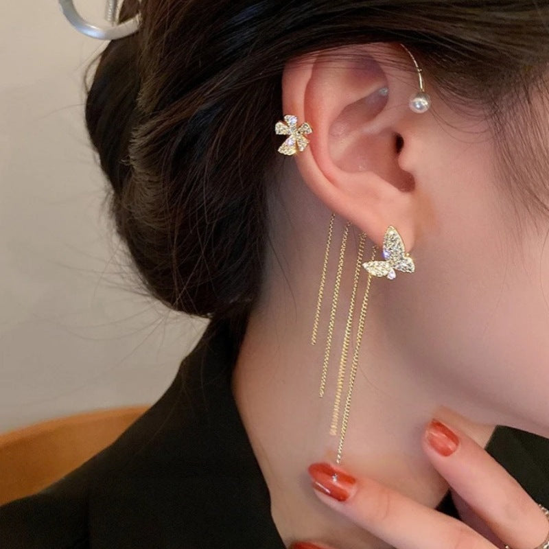 Women's Clip Inlaid Zircon Pearl Light Luxury Stud Earrings