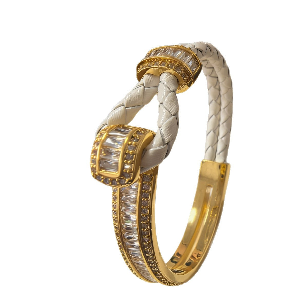 Green Leather Stitching Titanium Steel Gold Plated Retro Affordable Bracelets
