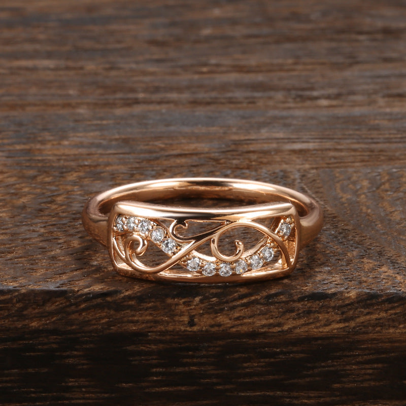 Women's Fashion Zircon Simple Elegant Flower Copper Plated Real Ring