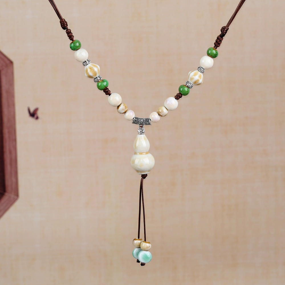 Women's Retro Ethnic Style Ceramic Butterfly Bell Fashionable Necklace