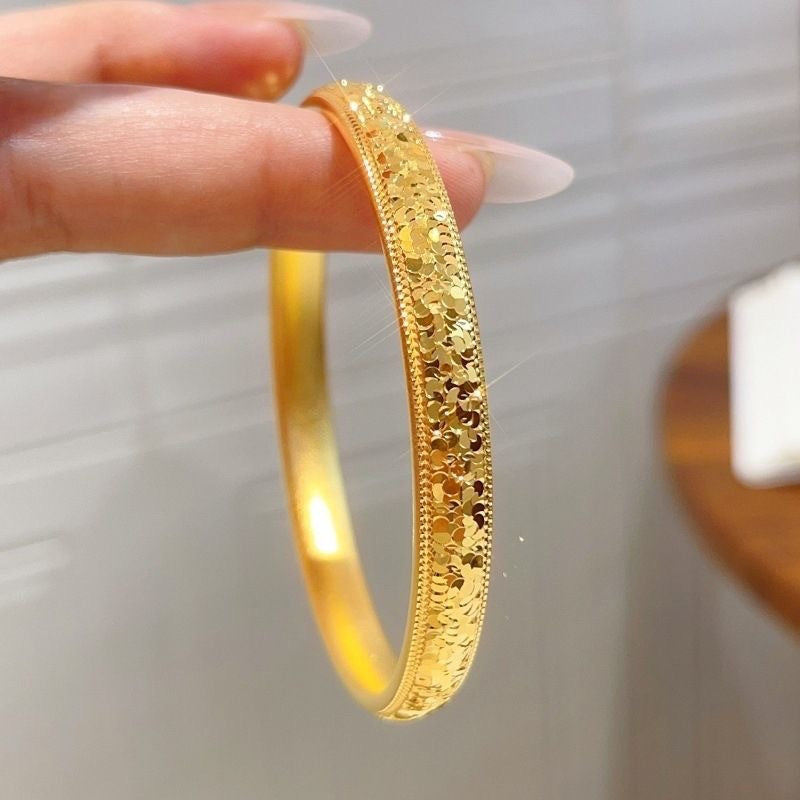 Gold Shop Alluvial Ancient Style Carved Flash Mush Ice Bracelet