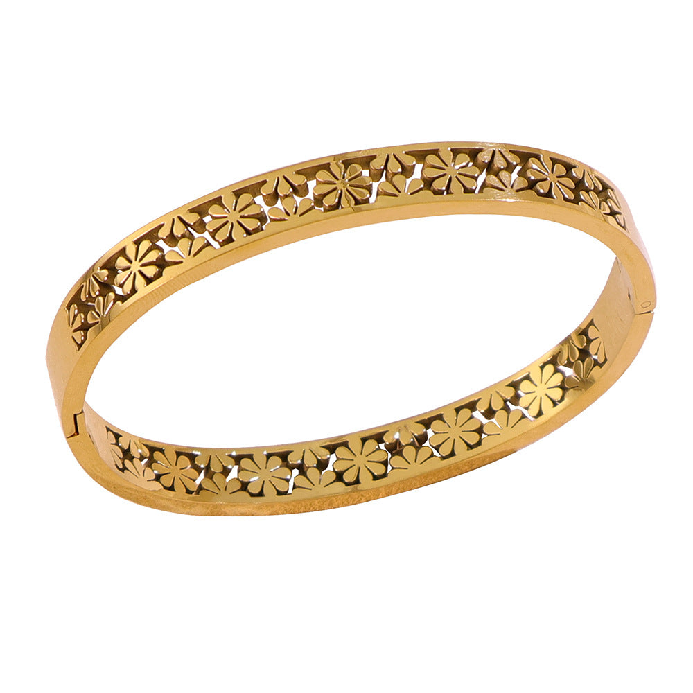 Women's Charming Cute Golden Hollow Little Daisy Stainless Steel Open-ended Style Bracelets