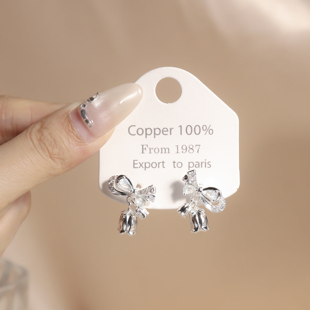 Sier Needle Light Luxury Zircon Bow Flower Niche Sweet Design Earrings