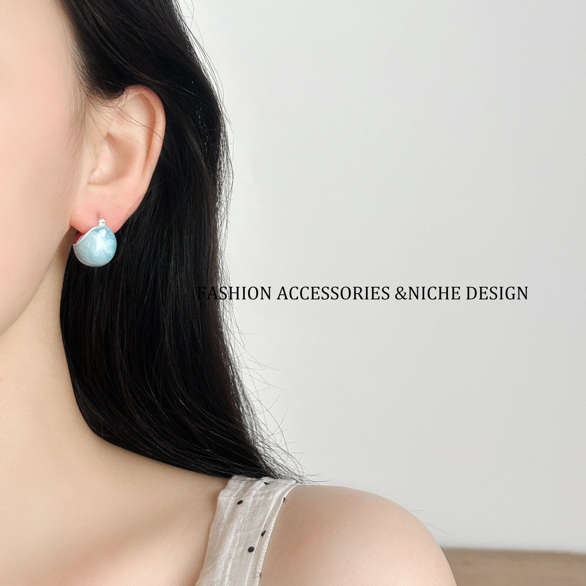 Semicircle Drop Oil Blue Dopamine Ear Clip Earrings