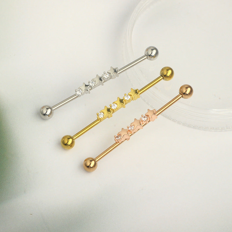 Brush Holder Ear Bone Piercing Stainless Steel Minimalist Star Barbell Earrings