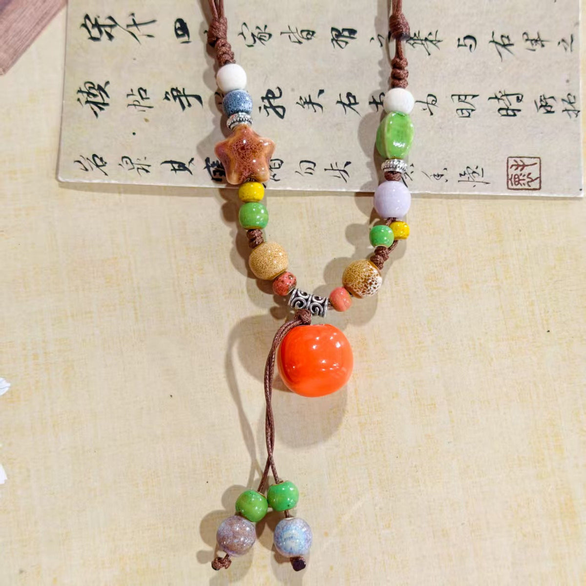 Women's Retro Ethnic Style Ceramic Butterfly Bell Fashionable Necklace