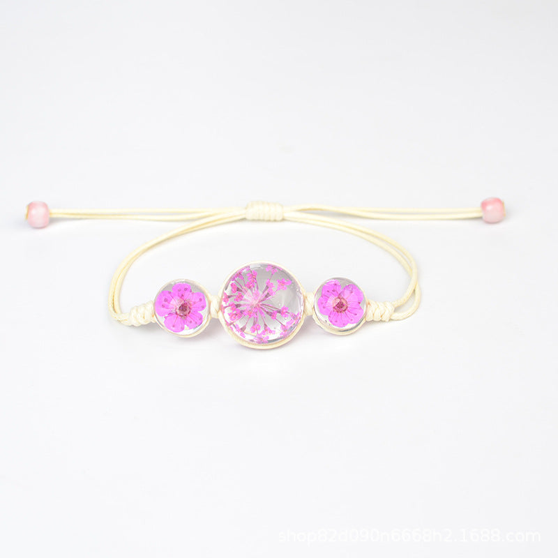 Women's Stone Preserved Fresh Glass Ball Hand-woven Carrying Bracelet