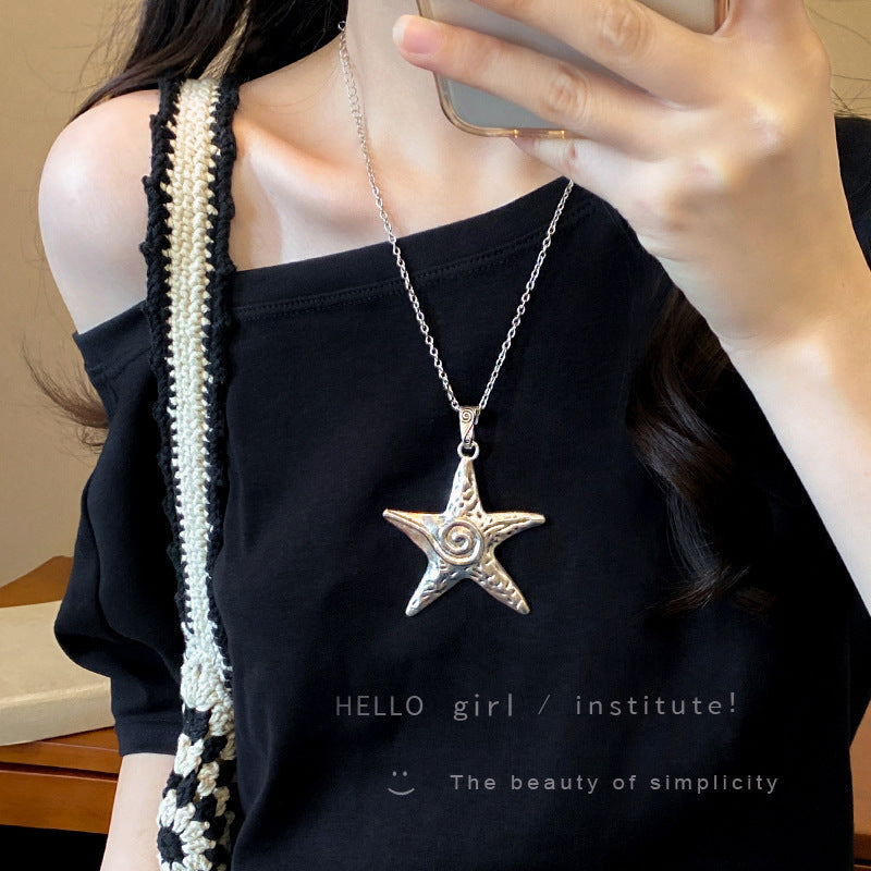 Design Sweet Cool Cold Five-pointed Star Niche Long Sweater Necklace