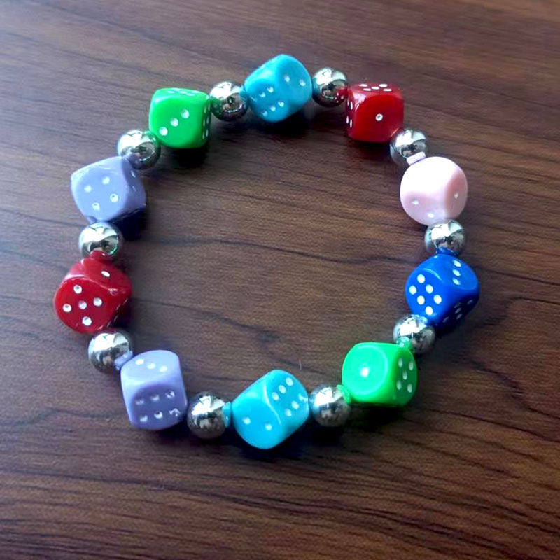 Hand Hip Hop Creative Dice Resin Beaded High Elastic Personality Bracelet