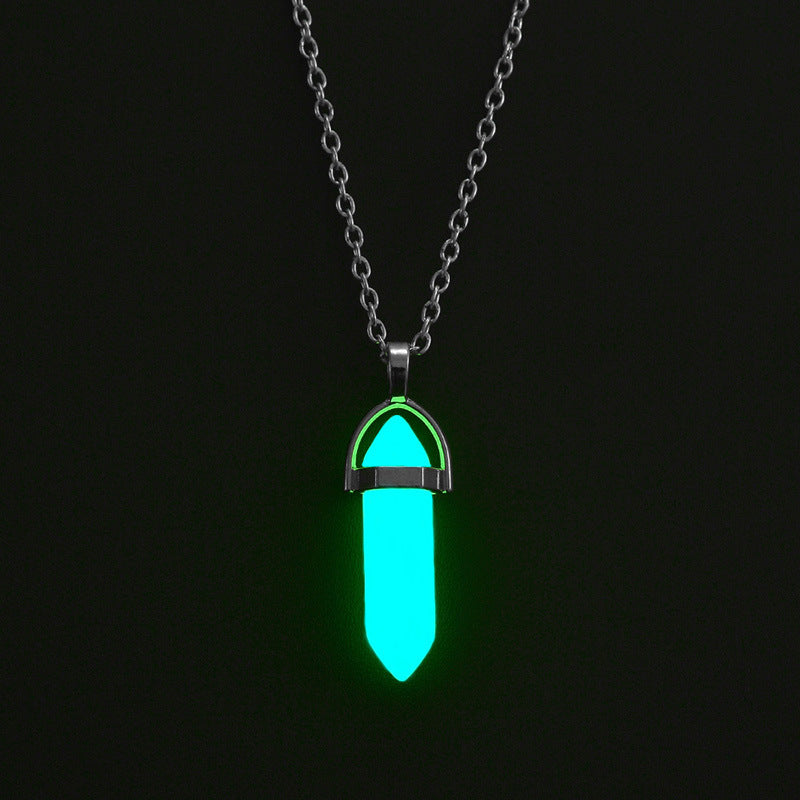 Luminous Hexagon Prism Natural Stone Heart Couple Necklaces