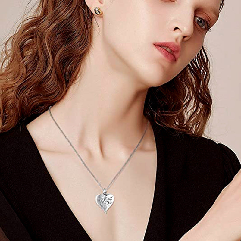 Women's & Men's Cremation Heart-shaped Angel Wings Ashes Souvenir Necklaces