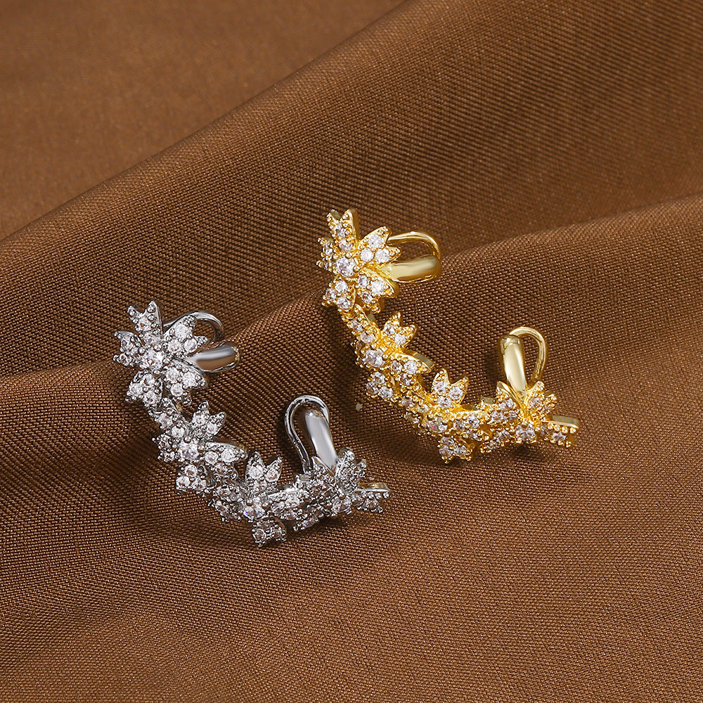 Flowers Affordable Luxury Fashion Design Diamond Ear Clip