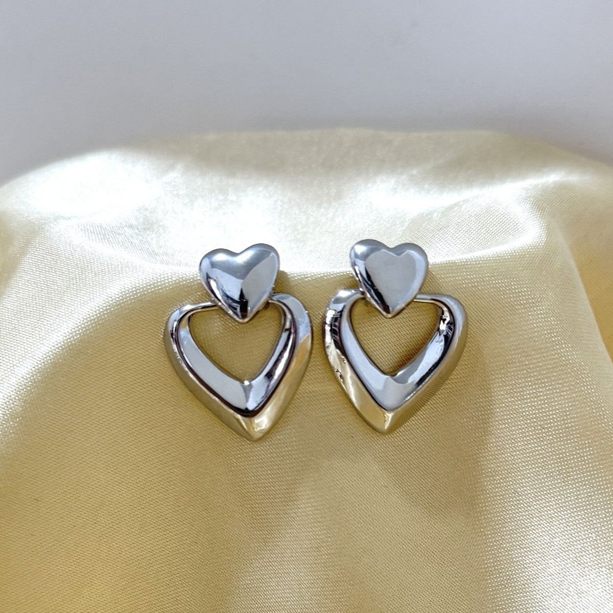 Fashion Metallic Geometric Double Layers Loving Heart Exaggerated Earrings