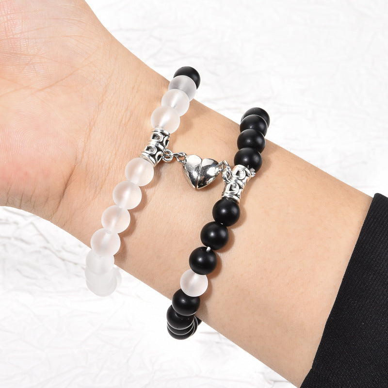 Pink Jade White Turquoise Couple Love Magnet Suction Bracelet
