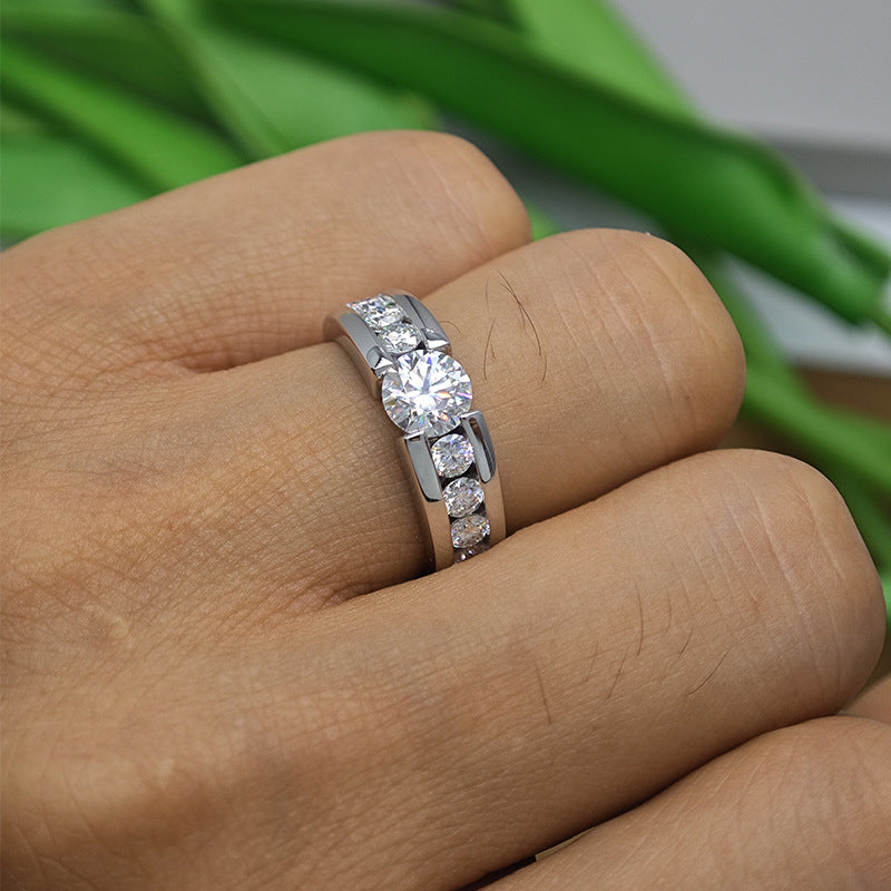 Men's 1 Carat Moissanite Ring in Sterling Silver with 18K Gold Plating – Minimalist Geometric Band