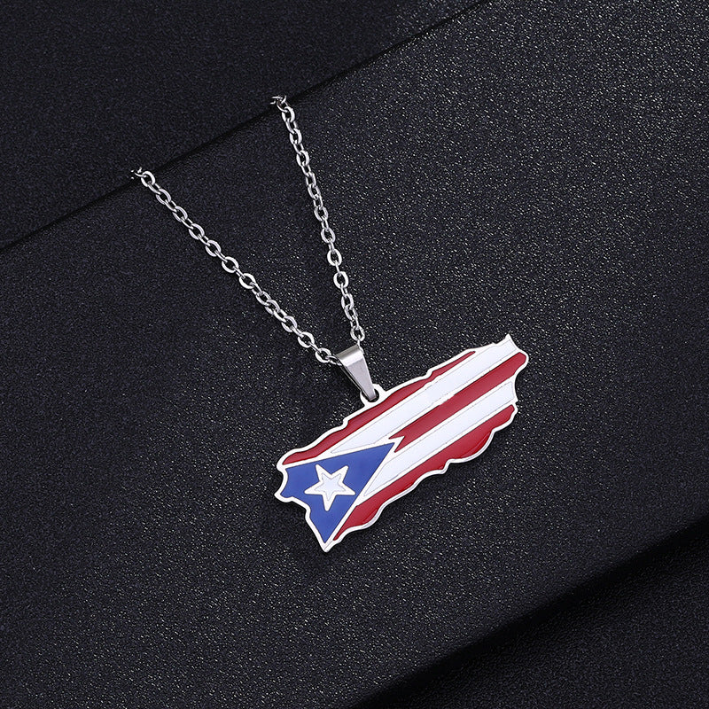 Women's & Men's Stainless Steel Drop Oil Puerto Rico Necklaces