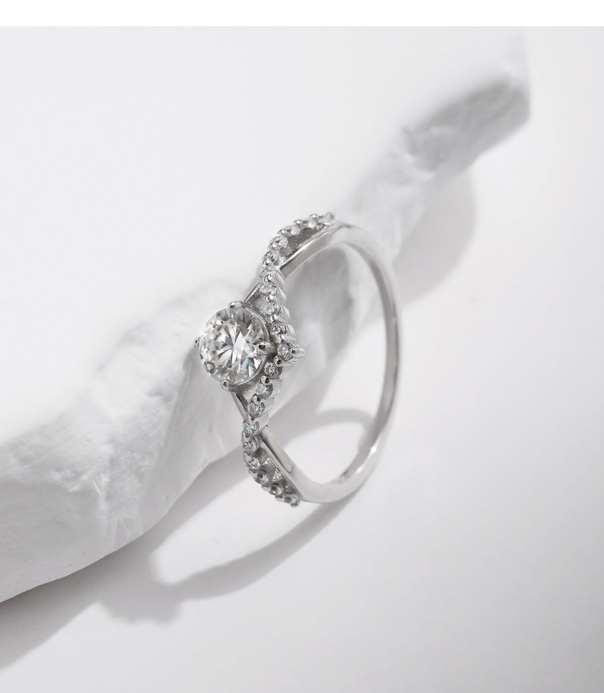 Crown-Style D-Color VVS1 Moissanite Ring in Sterling Silver for Engagement or Wedding