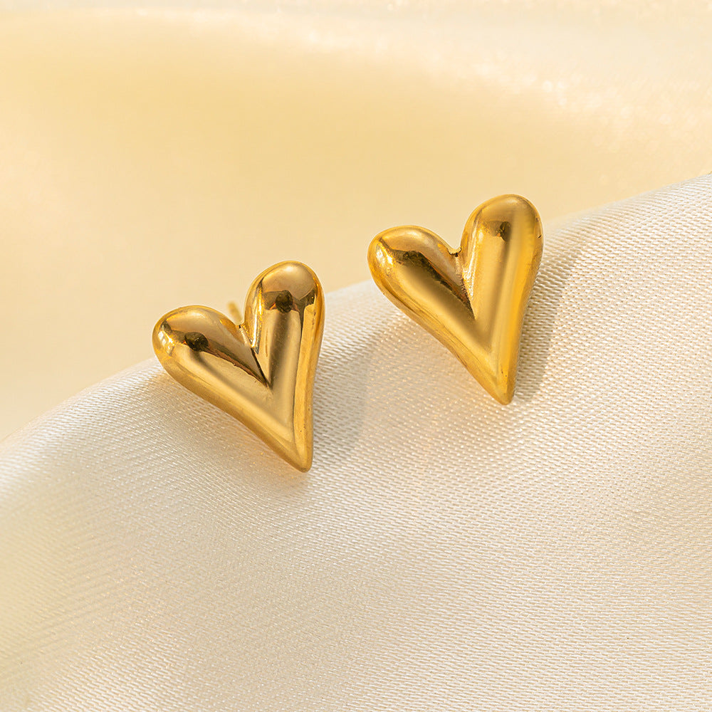 Women's Steel Vacuum Plating Gold Fashion Love Heart Design Water Drop Stud Earrings