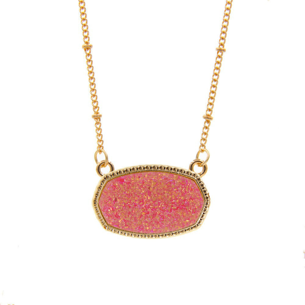 Gold Imitation Vug Gem Oval Clavicle Chain Jewelry Set