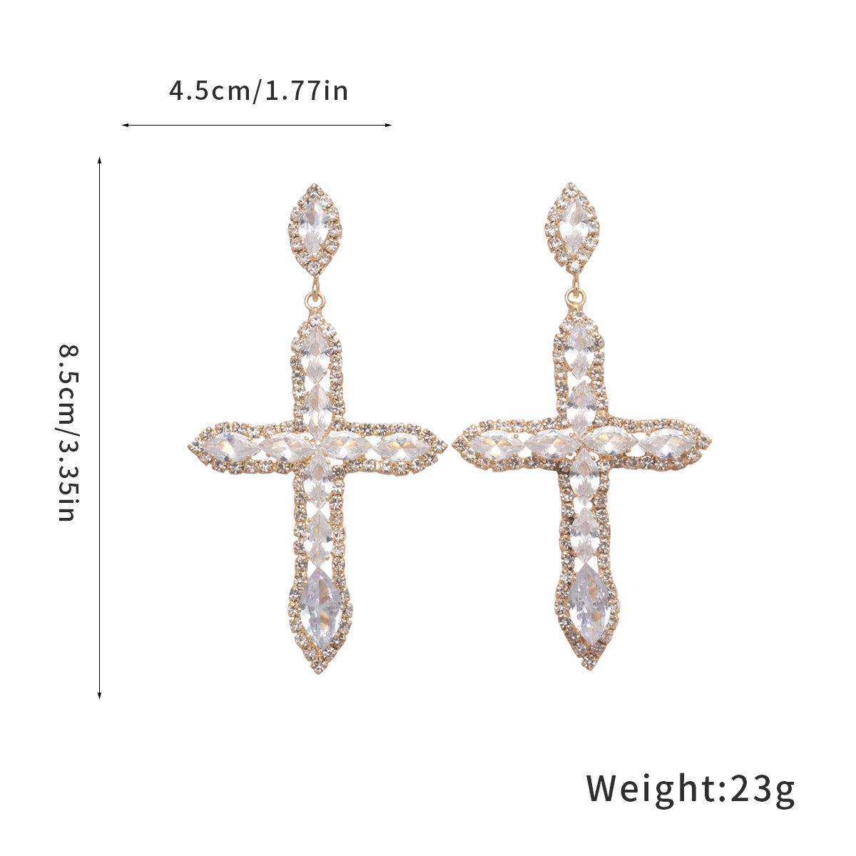 Sier Needle Zircon With Diamond Cross Personality Fashion Refined Grace Earrings