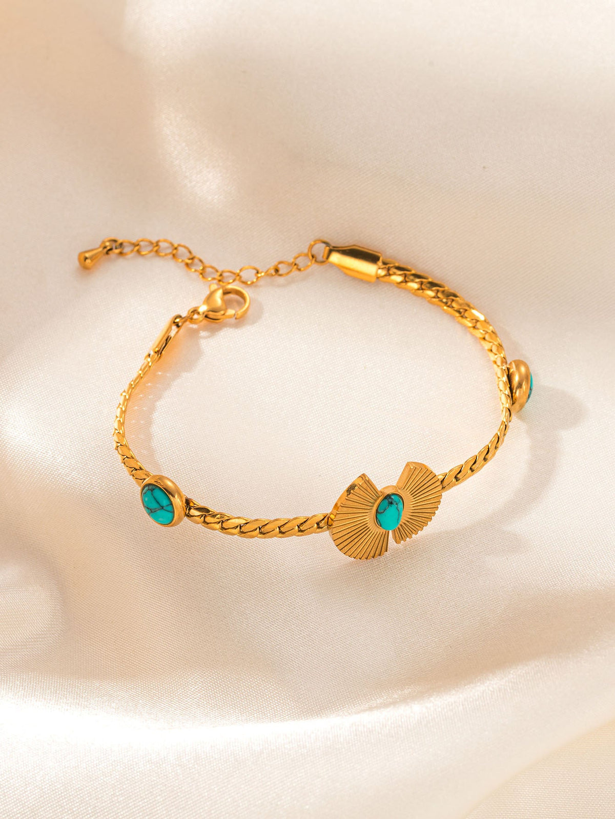 Women's Stainless Steel Inlaid Turquoise Cuban Butterfly Vintage Love Bracelets