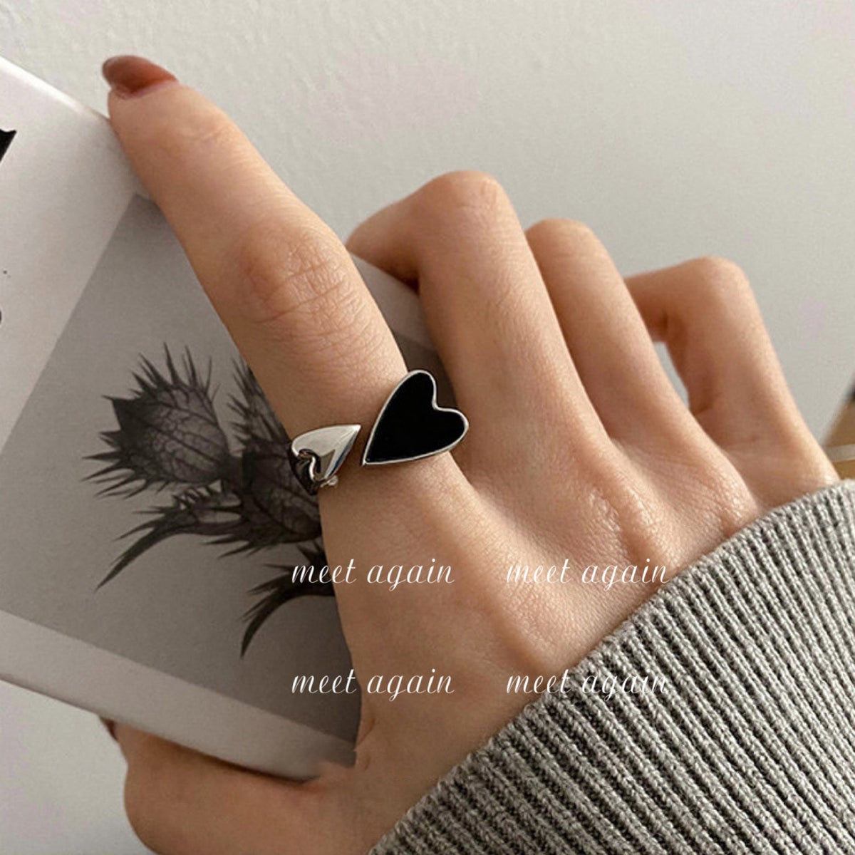 Black Love Heart-shaped Sweet Cool Style Design Sense Niche Ring