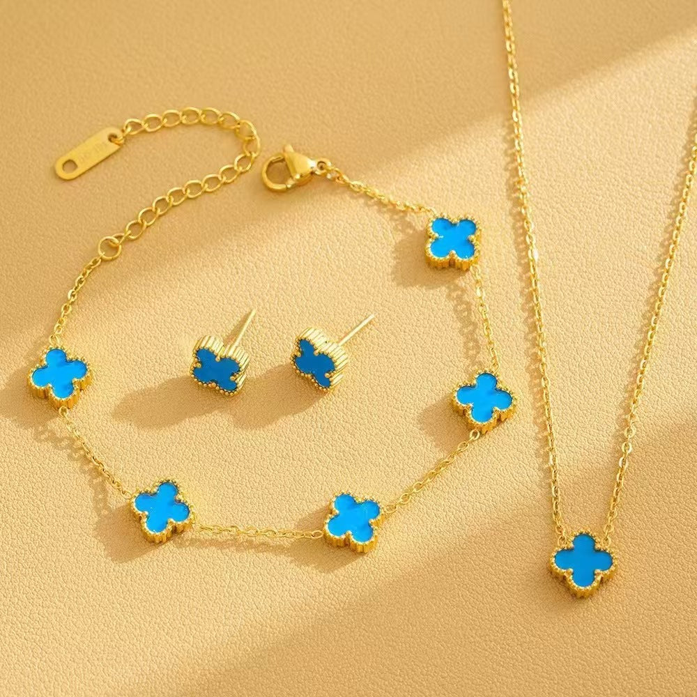 Women's Steel Double-sided Four-leaf Flower Fashion Temperament Entry Jewelry Set