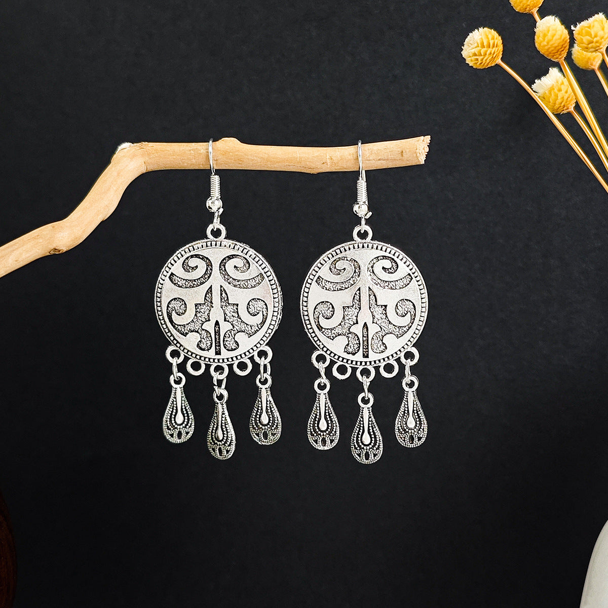 Bohemian Ethnic Style Geometric Water Drop Retro Tourist Attractions Long Earrings