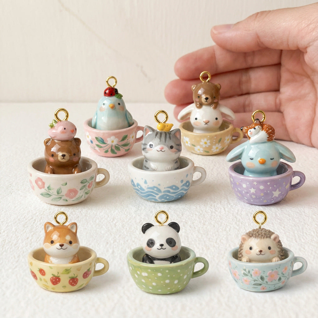Tea Cup Animal Series Fox Penguin Rabbit Panda Pendant